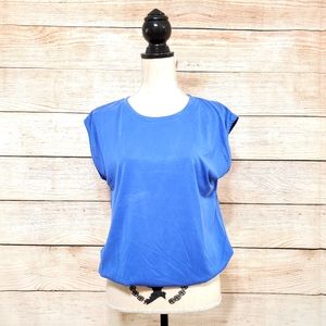 💟 Green Envelope Blue Short Sleeve Elastic Waist Top Small